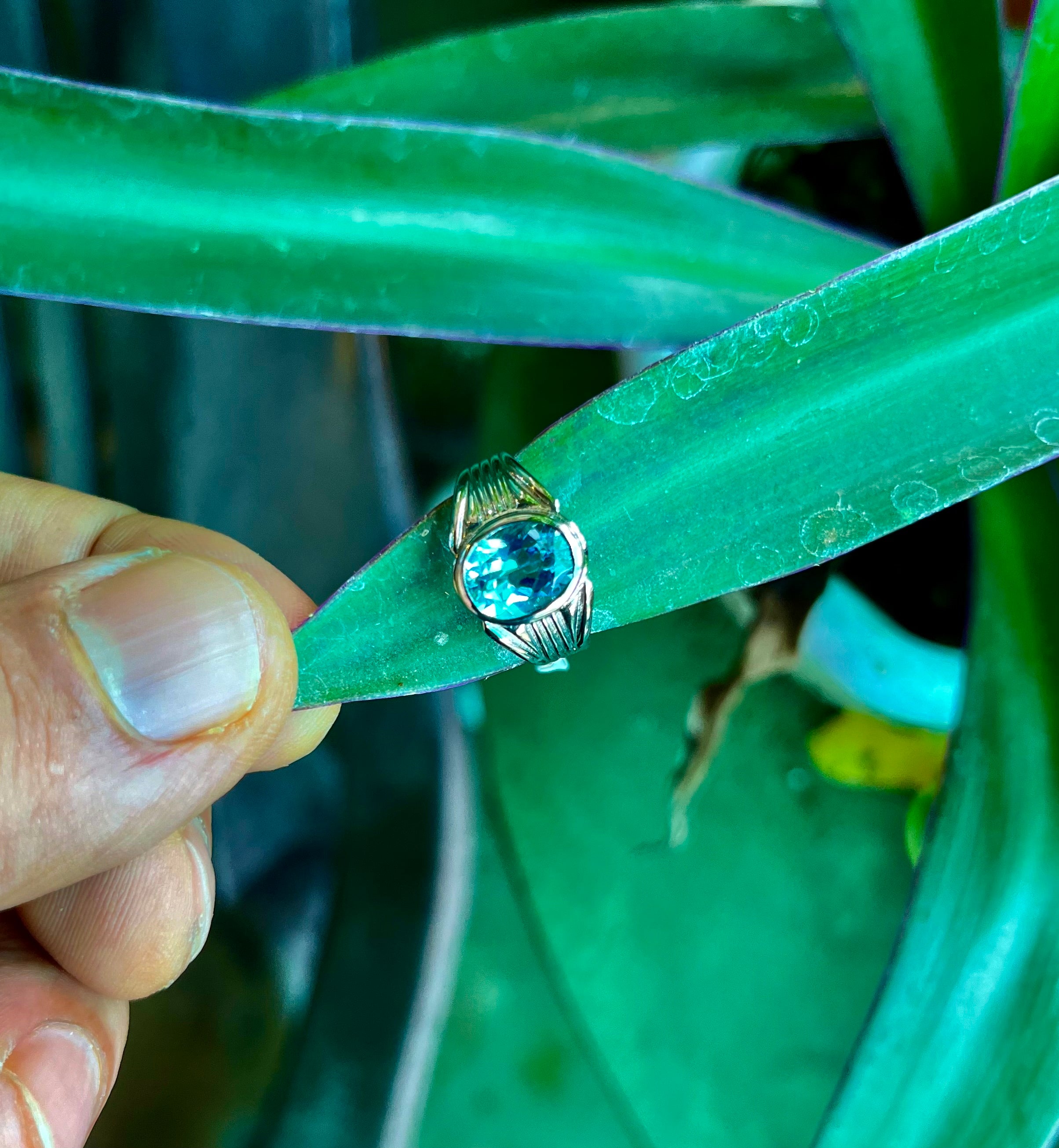 High-Quality Blue Topaz Ring in 92.5 Silver with Platinum Coating