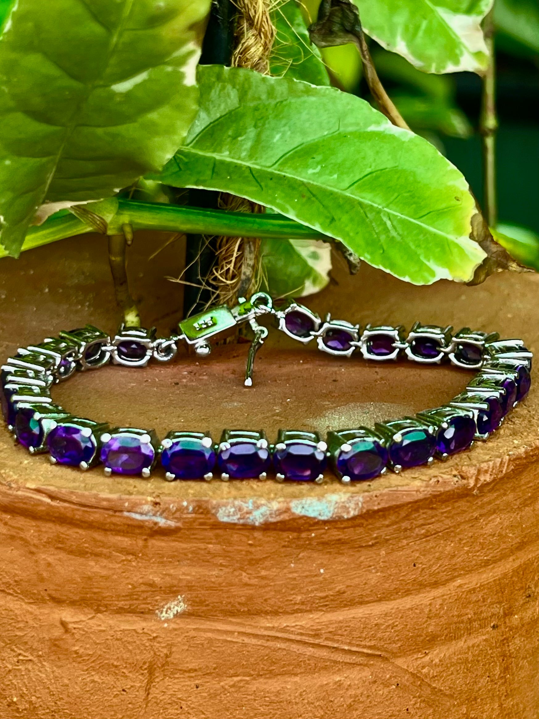 Elegant Amethyst Tennis Bracelet - Rhodium Coated 92.5 Sterling Silver