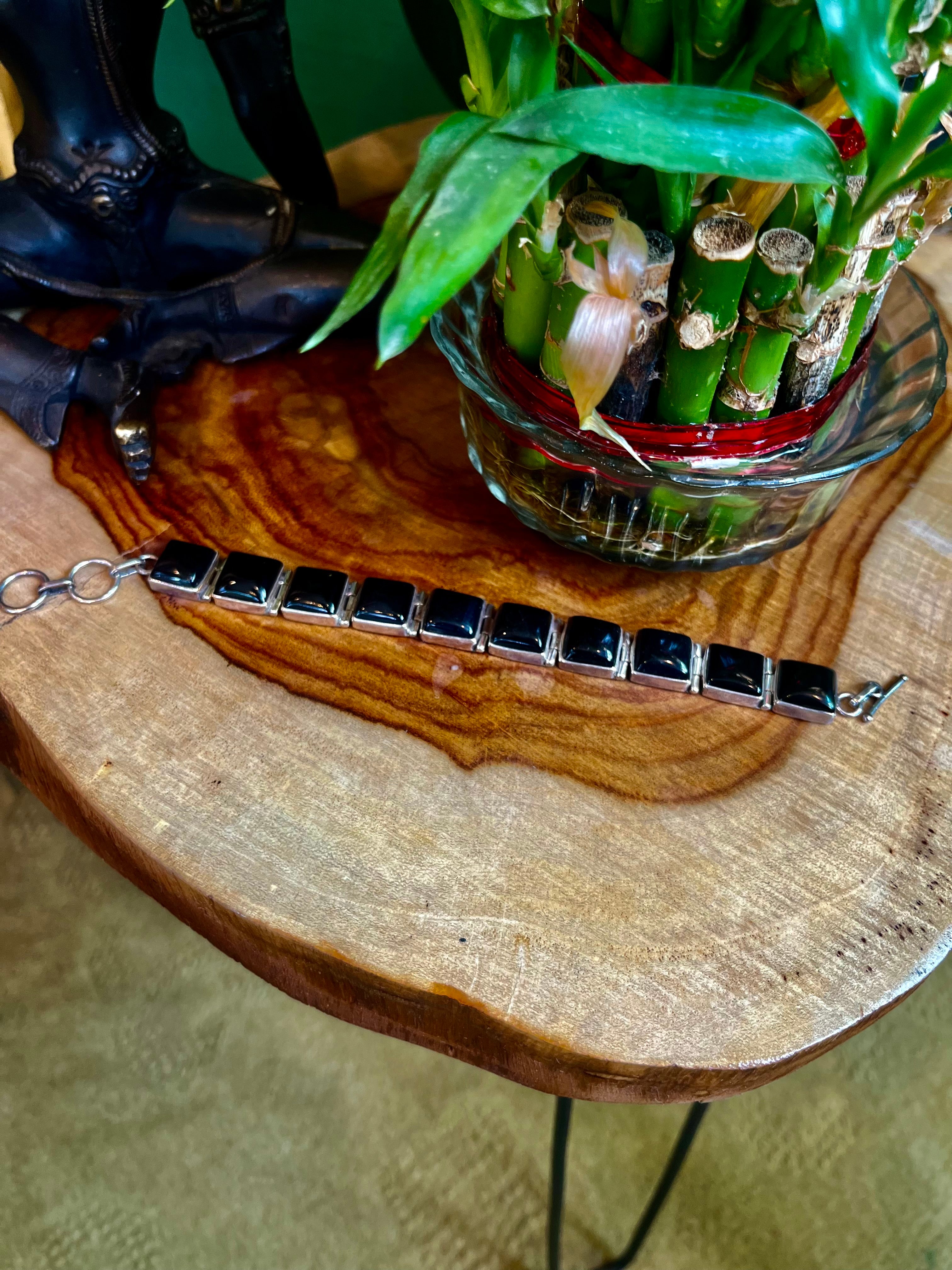 Elegant Black Onyx Square Bracelet in 92.5 Sterling Silver