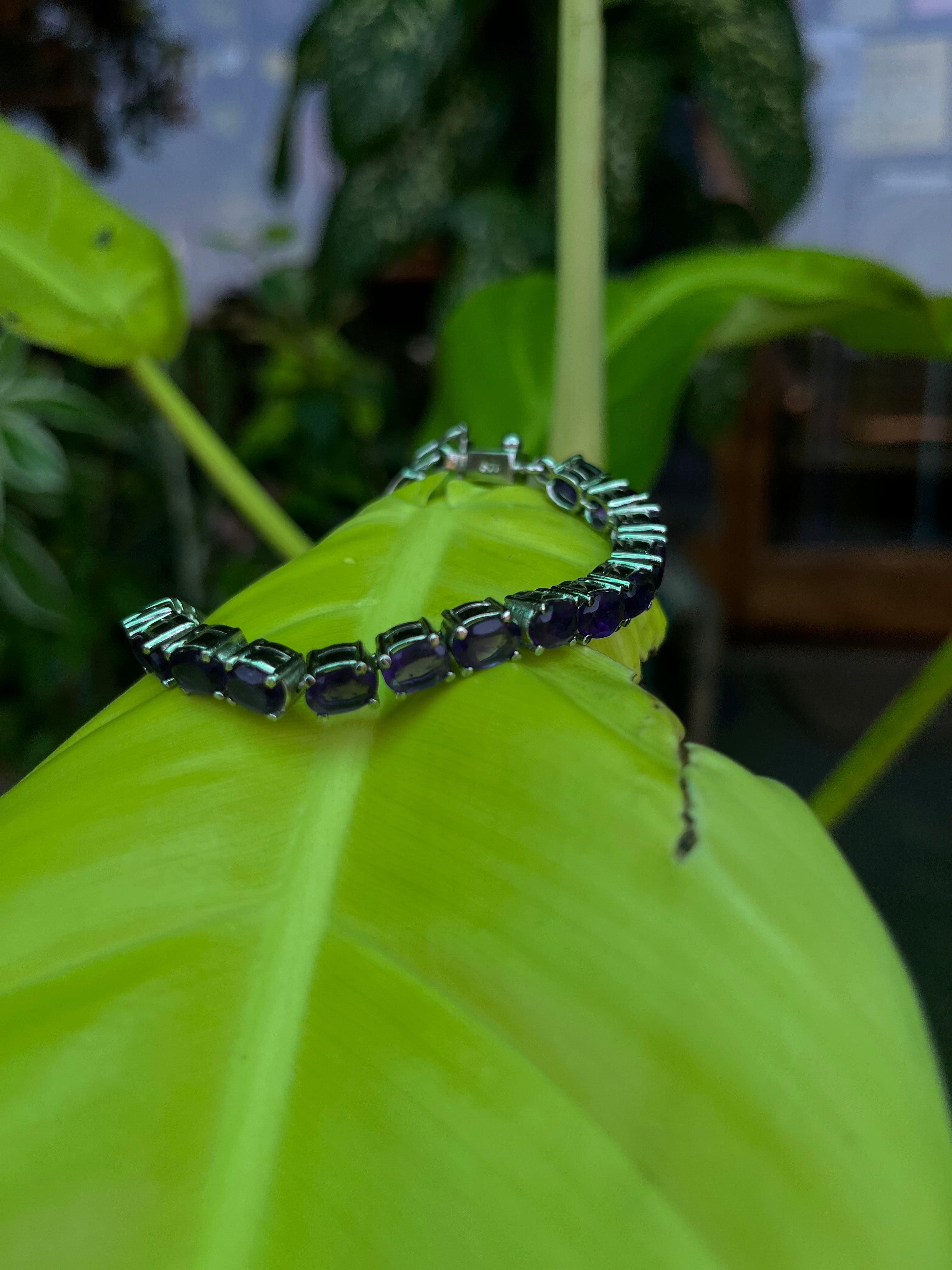 Elegant Amethyst Tennis Bracelet - Rhodium Coated 92.5 Sterling Silver
