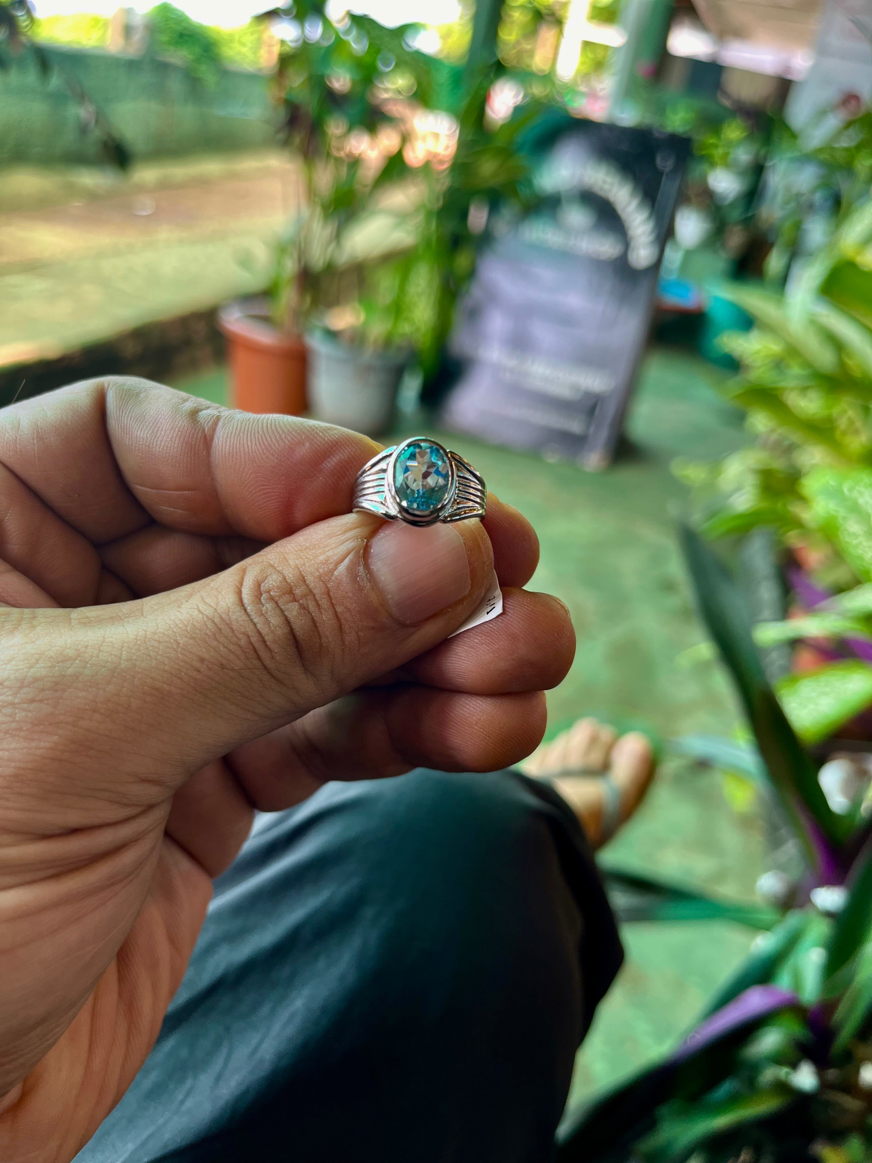 High-Quality Blue Topaz Ring in 92.5 Silver with Platinum Coating
