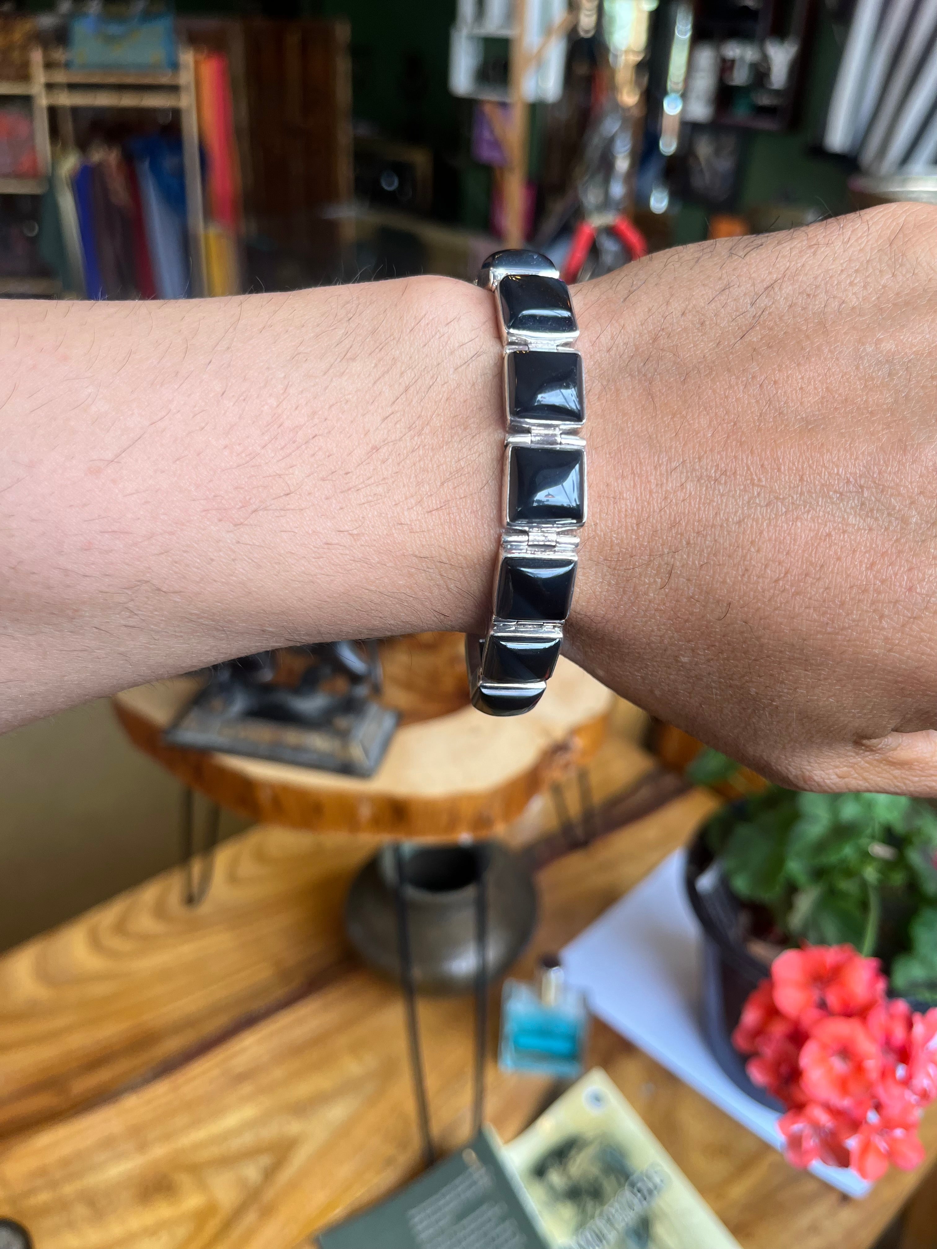 Elegant Black Onyx Square Bracelet in 92.5 Sterling Silver