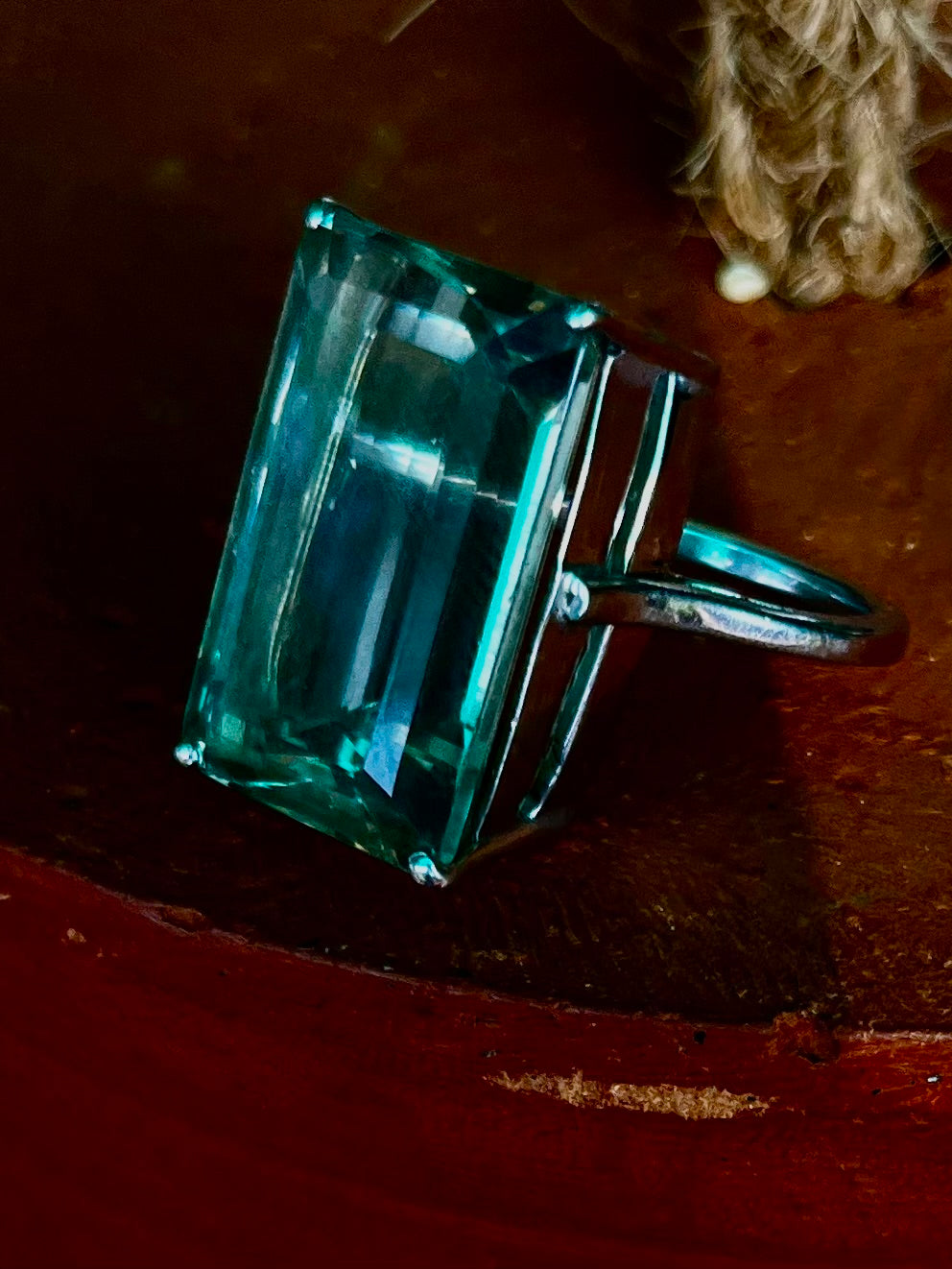 Exquisite Green Amethyst Rectangular Ring in 92.5 Silver