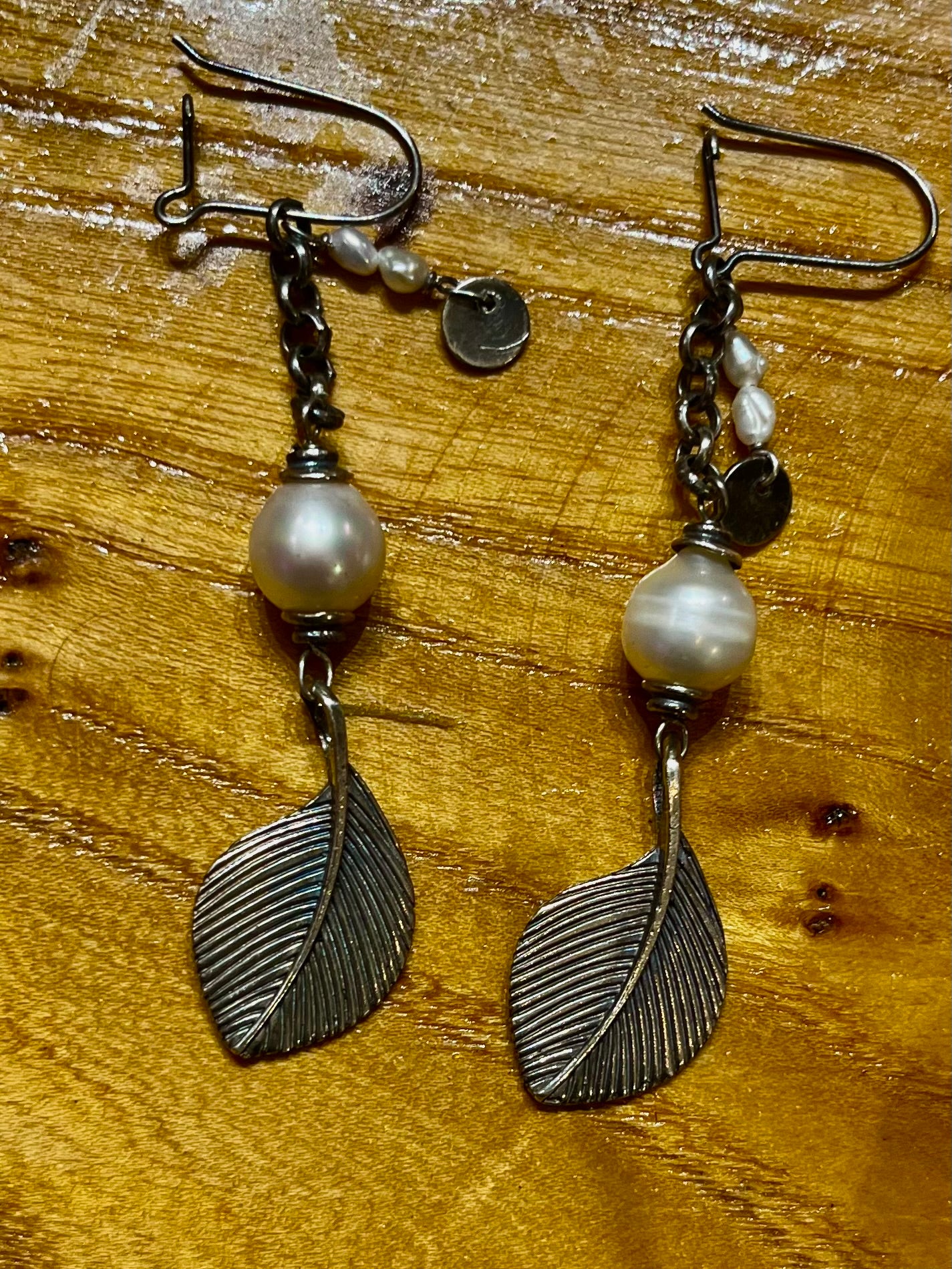 Nature-Inspired 92.5 Silver Leaf Earrings with Pearls