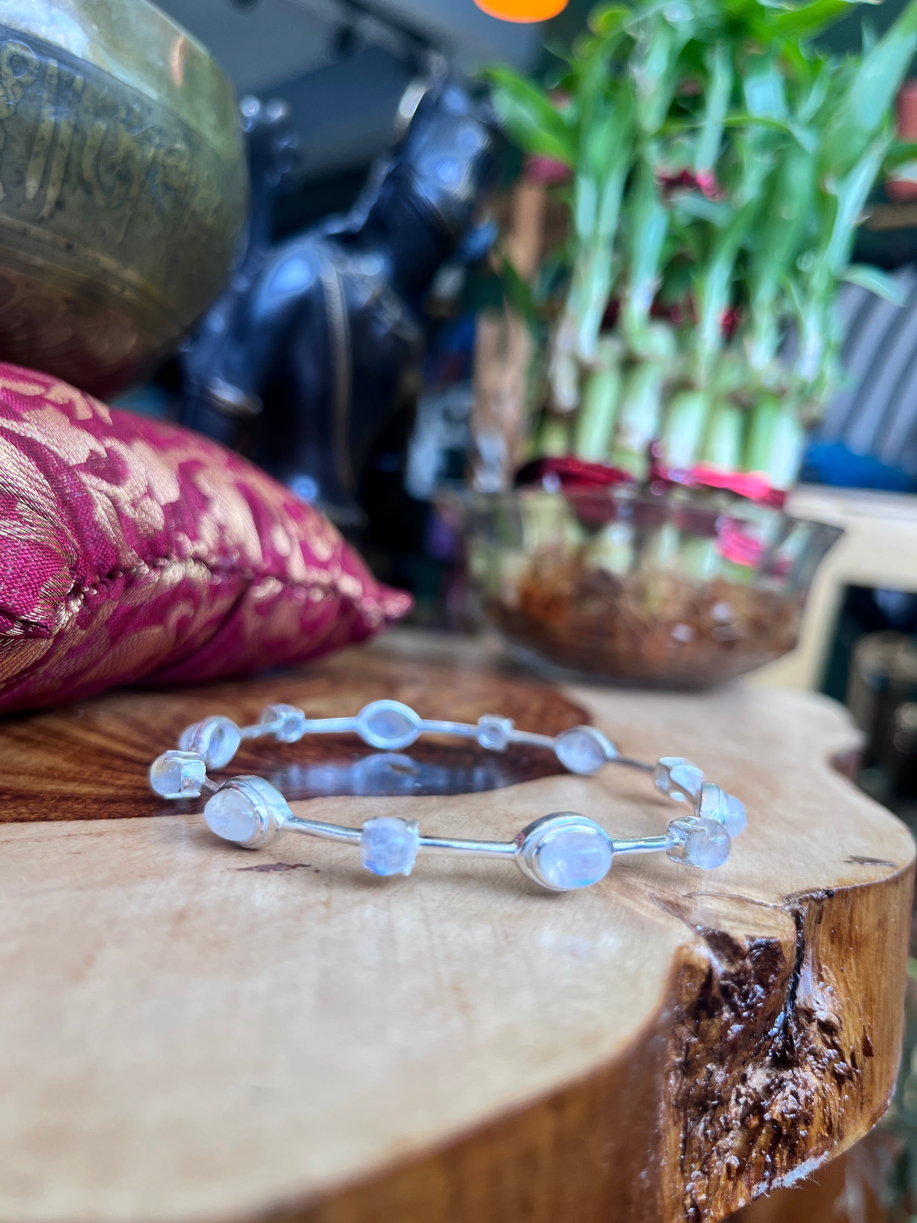 🌙✨ Moonstone Bangle in 925 Sterling Silver