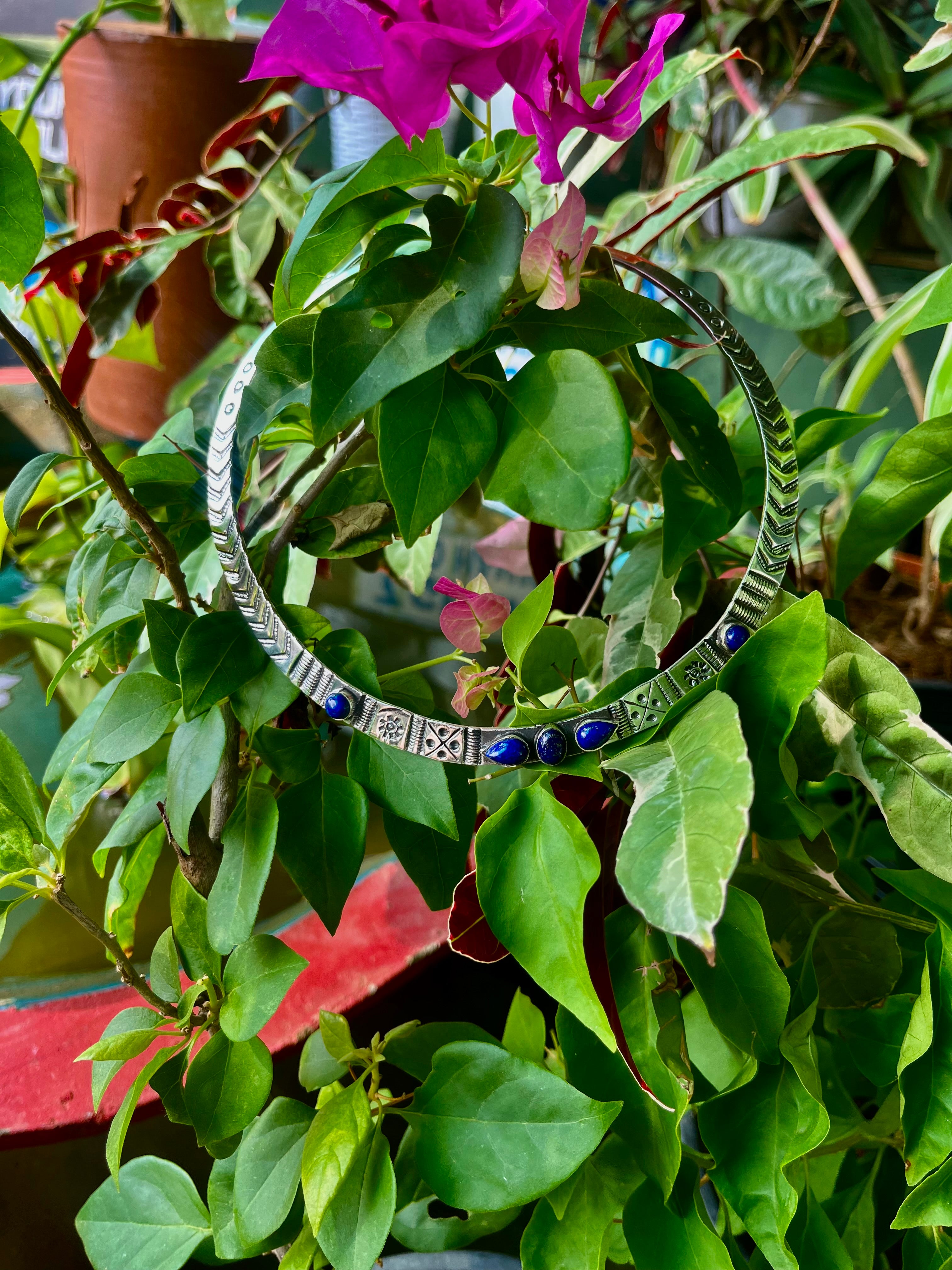 Antique Choker Necklace with Lapis Lazuli Stones in 92.5 Silver