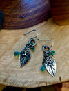 Green Onyx Tree of Life on Silver Leaf Earrings - Boho Style Nature Inspirations