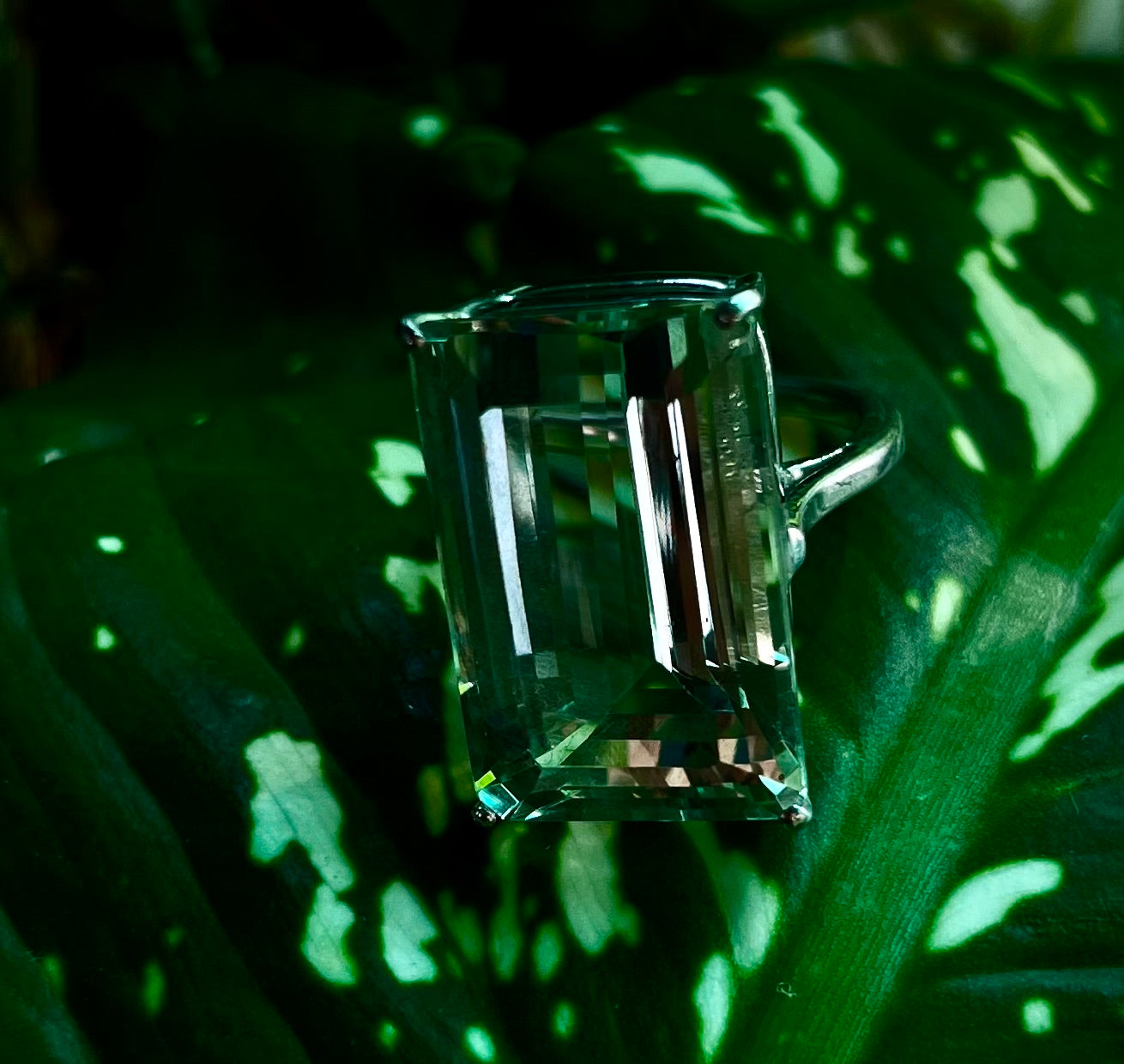 Exquisite Green Amethyst Rectangular Ring in 92.5 Silver