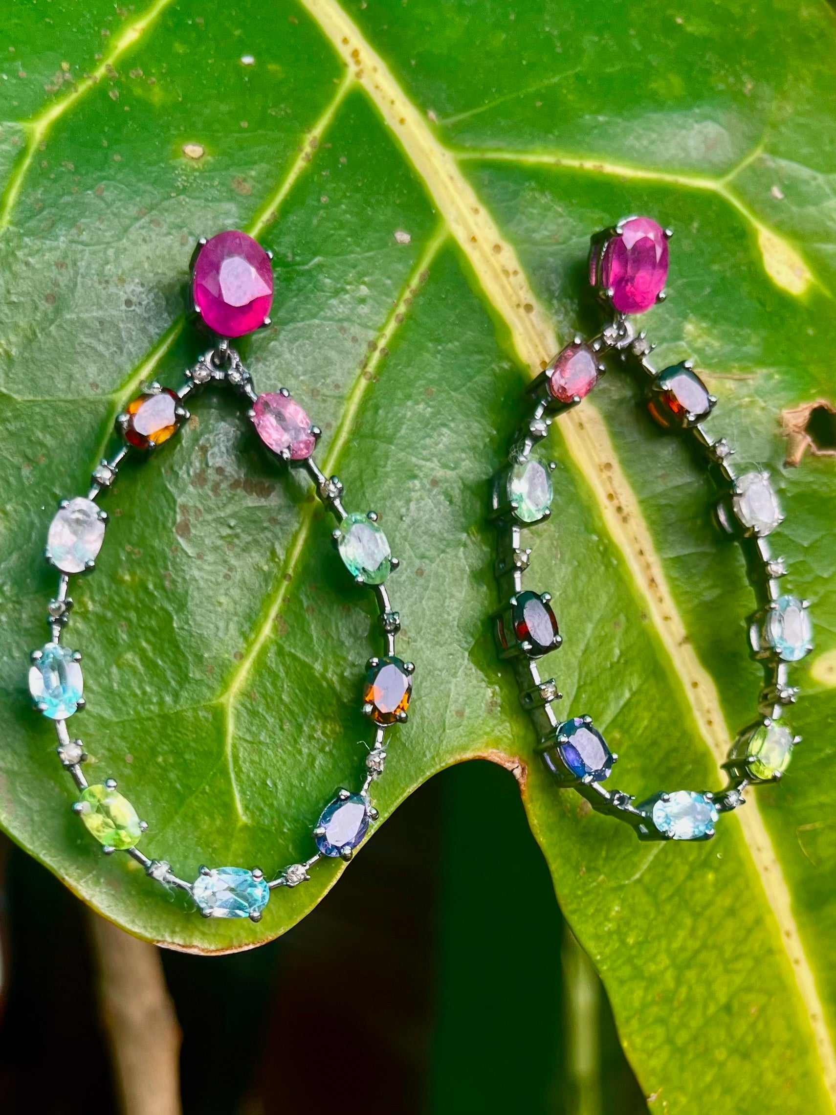 Victorian Elegance: Ruby, Diamond & Sapphire Earrings