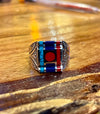 Columbian & Tibetan Fusion Ring - 92.5 Silver with Coral, Turquoise, and Lapis Lazuli