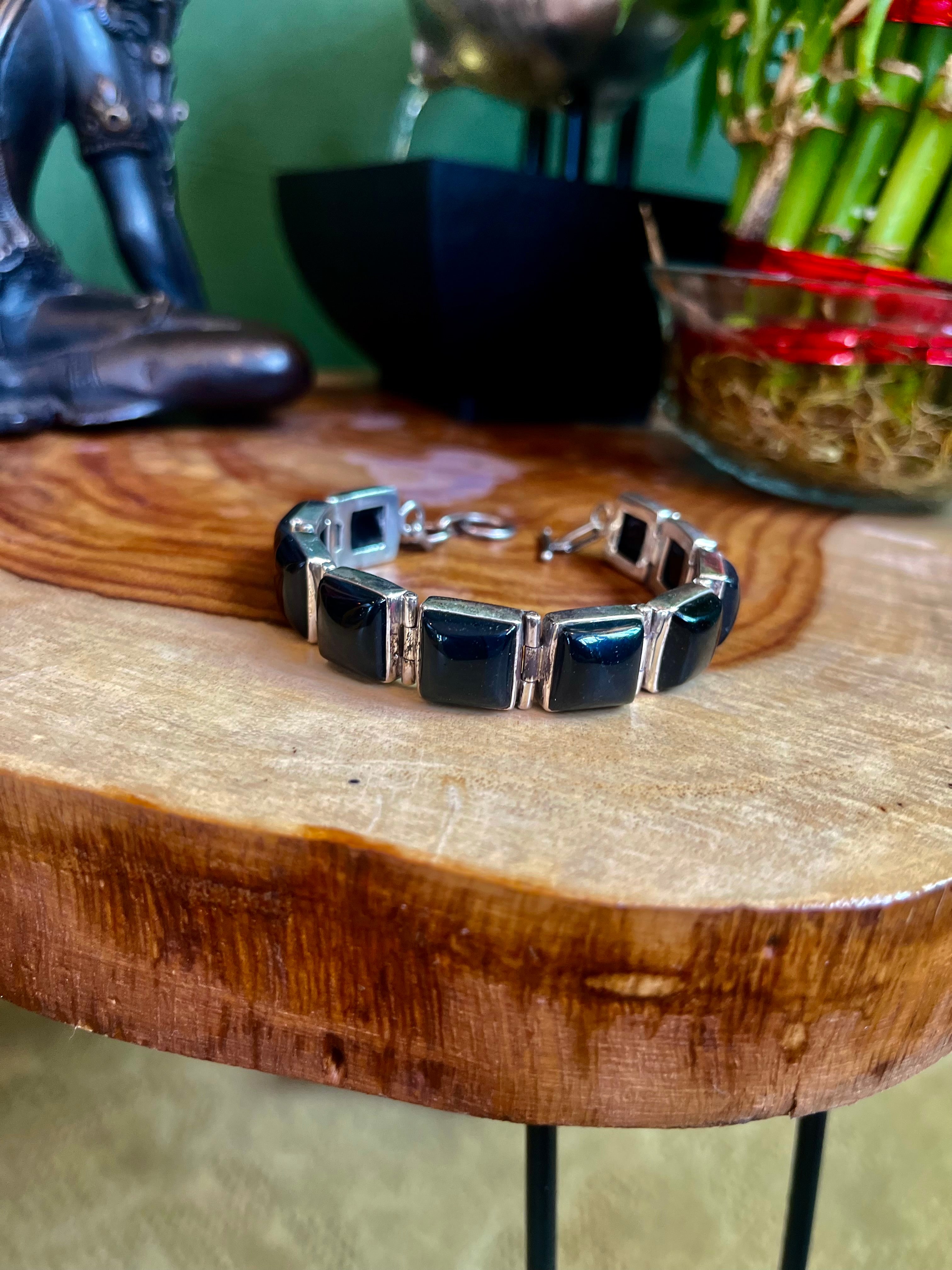 Elegant Black Onyx Square Bracelet in 92.5 Sterling Silver