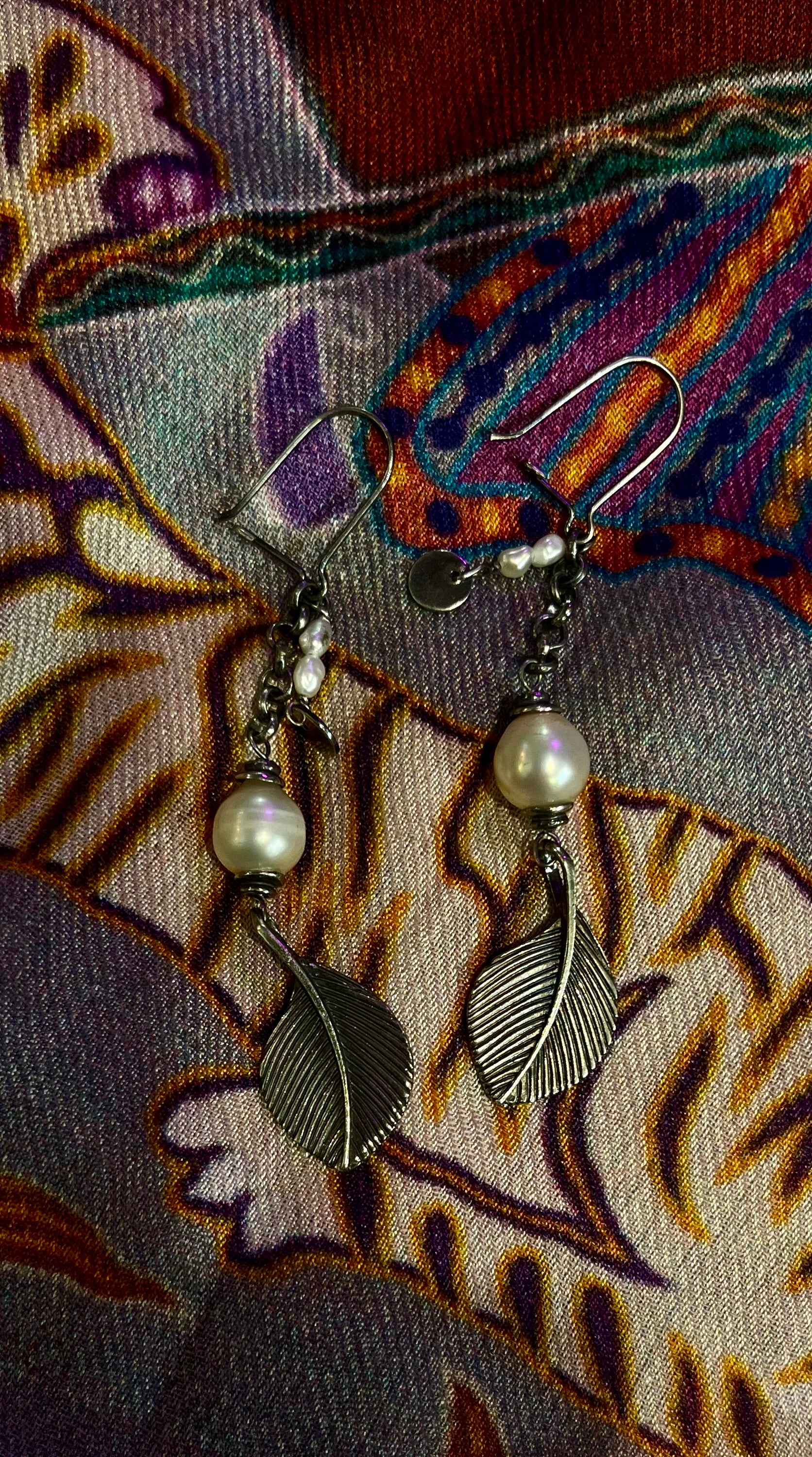 Nature-Inspired 92.5 Silver Leaf Earrings with Pearls